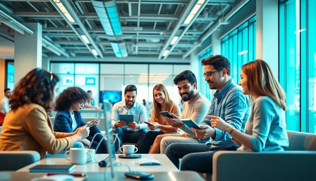 Enhance productivity with an AI assistant for enterprise teams in a vibrant office setting.
