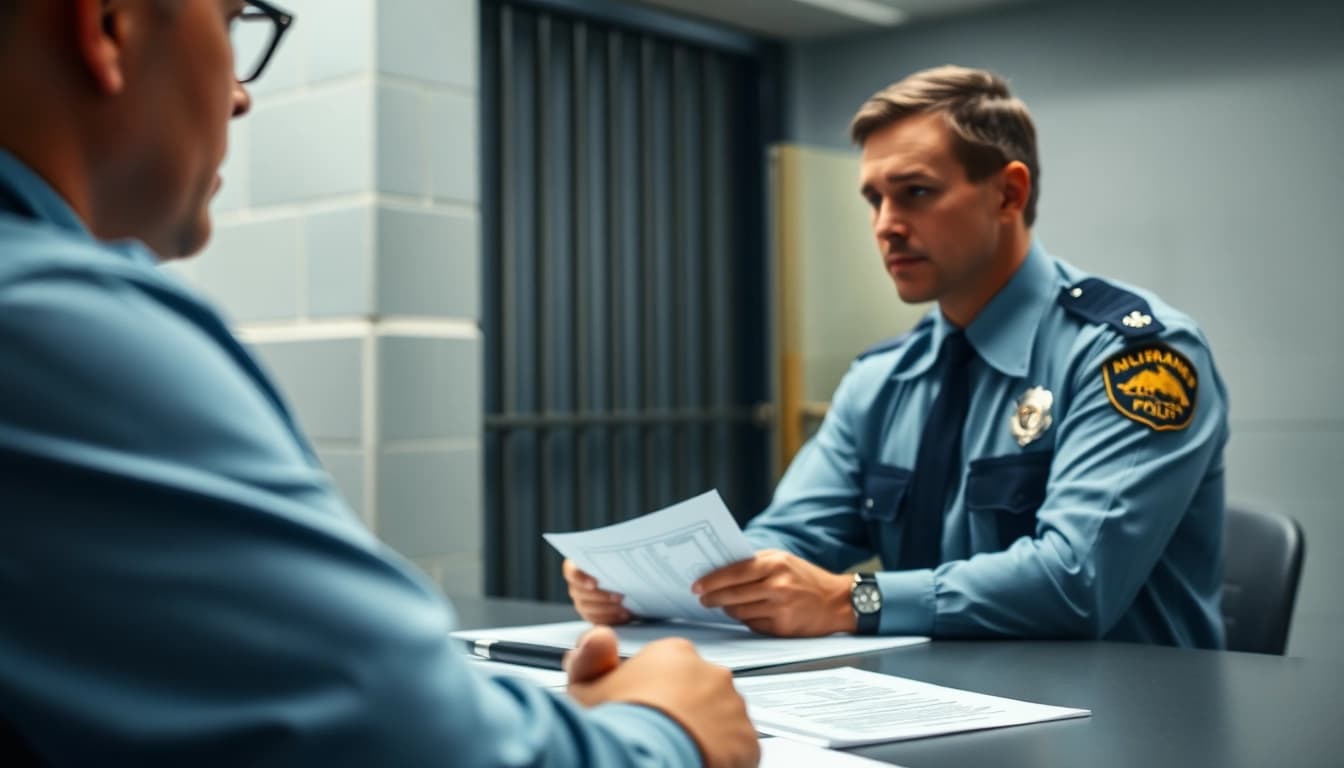 Engaging visual depicting orange county jail inmate booking information process with law enforcement.