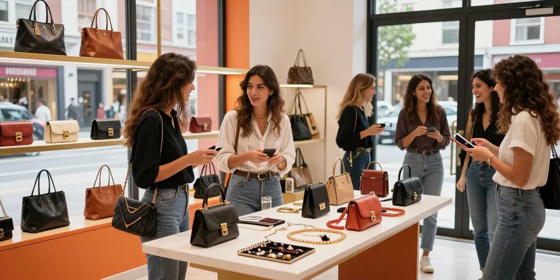 Shopping for high-quality 레플리카 쇼핑몰 bags in a vibrant urban boutique.