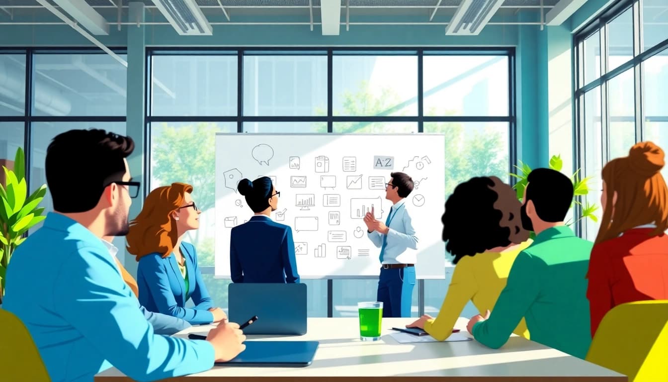 Erstellen einer Unternehmensanimation mit einem kreativen Team in einem modernen Büroumfeld.