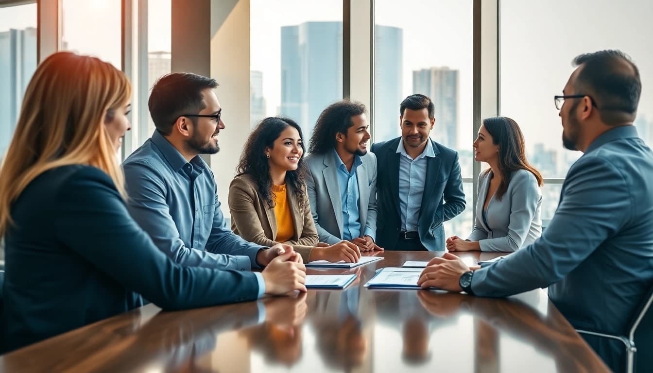 Find companies hiring sales reps through dynamic networking sessions in a modern office.