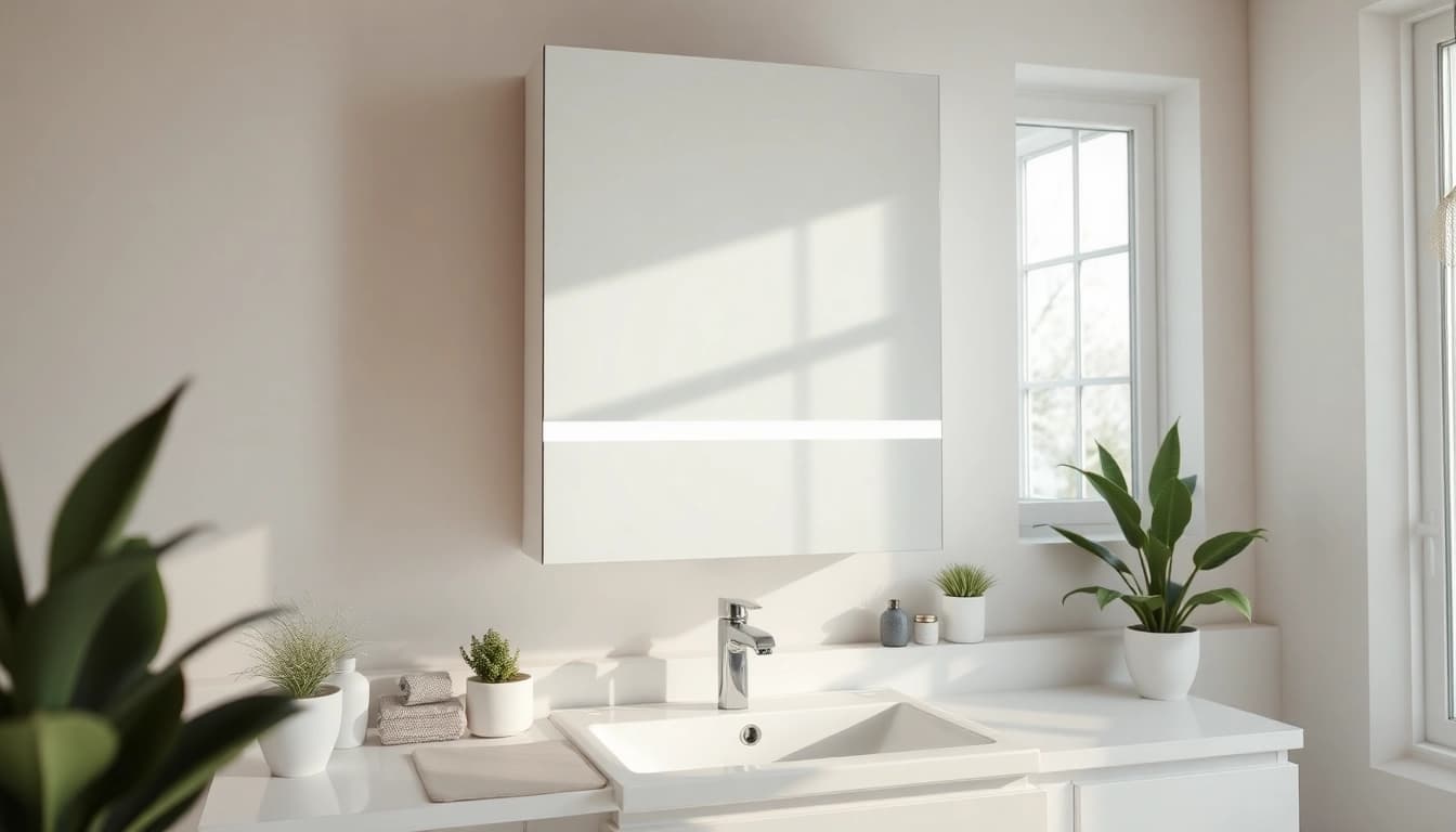 Spiegelschrank led in a modern bathroom setting, enhancing elegance and functionality.