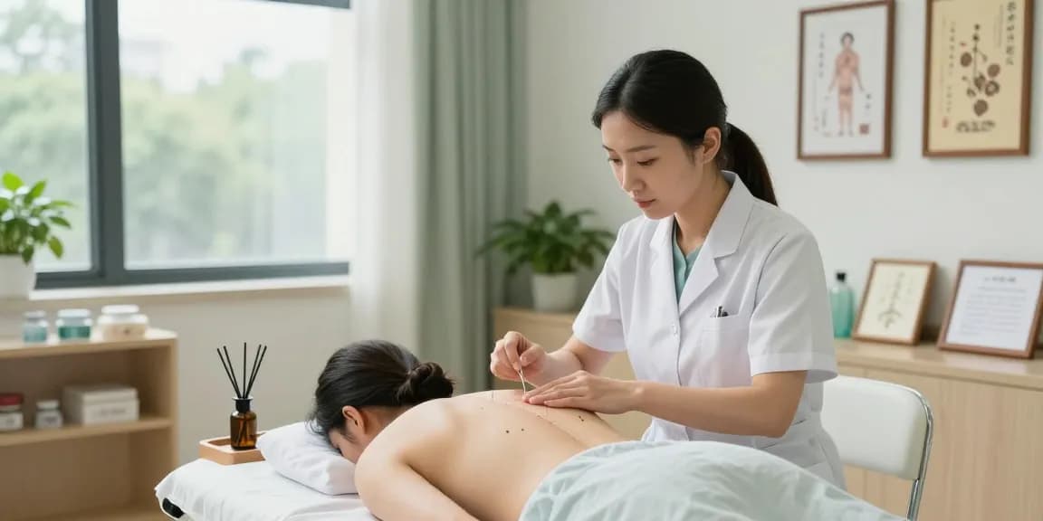 Acupuncture session at 수원교통사고한의원, showcasing effective treatment for accident recovery.