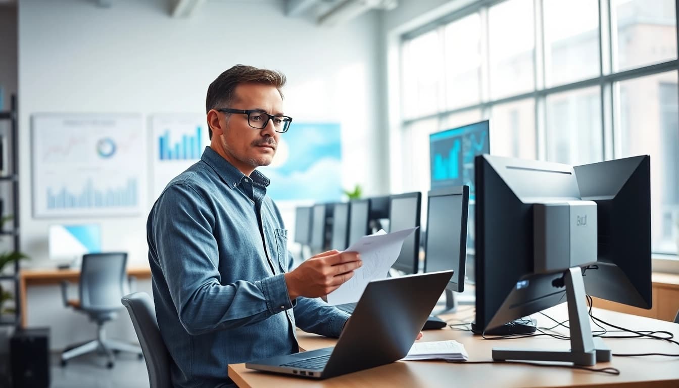 Delivering managed IT services Lakeland in a vibrant office environment, with a professional technician engaged in work.