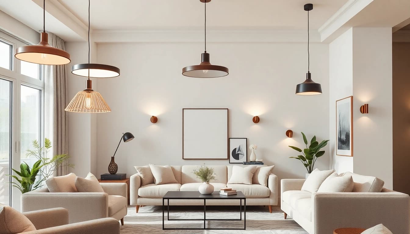 Shop ModernLighting with elegant fixtures in a contemporary living room, showcasing style and functionality.