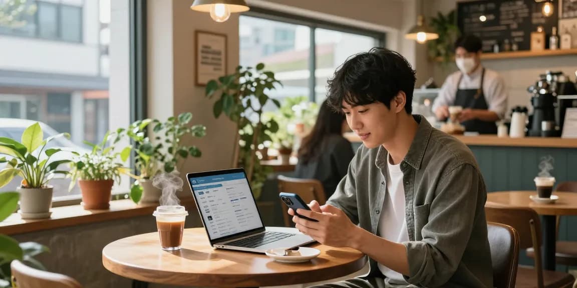 하루이야기를 통해 강남에서 구인 정보를 찾는 카페 풍경