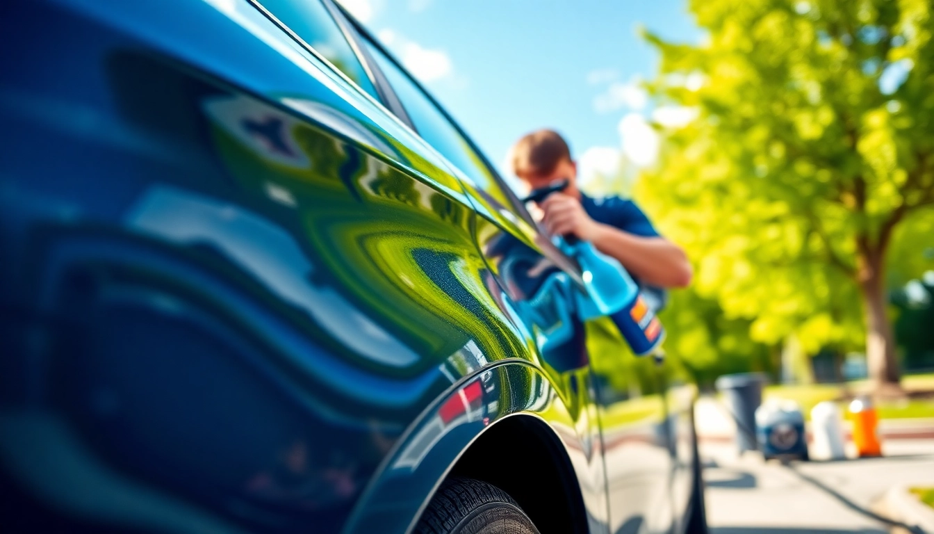 Auto detailing Cleveland TN showcasing a professional detailer cleaning a car with care.