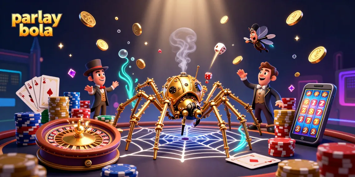 Engage in parlay bola betting with strategic advantage, featuring 3D steampunk elements and casino imagery.