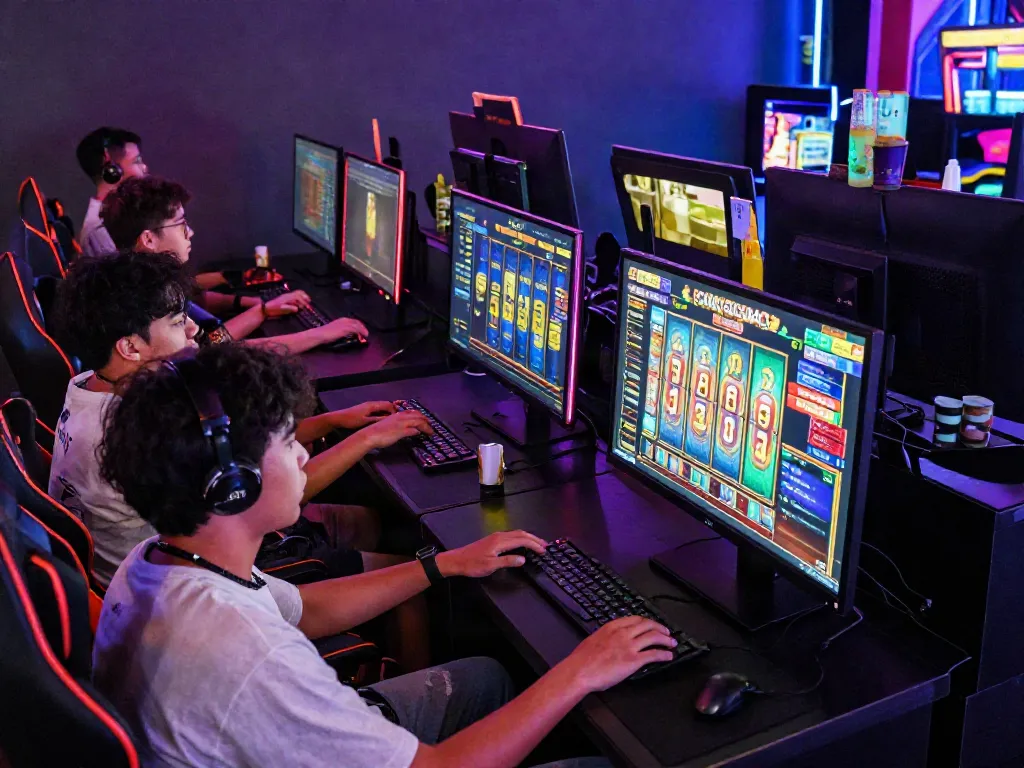 Players enjoying slot gacor games in a lively online gaming atmosphere, showcasing excitement and engagement.