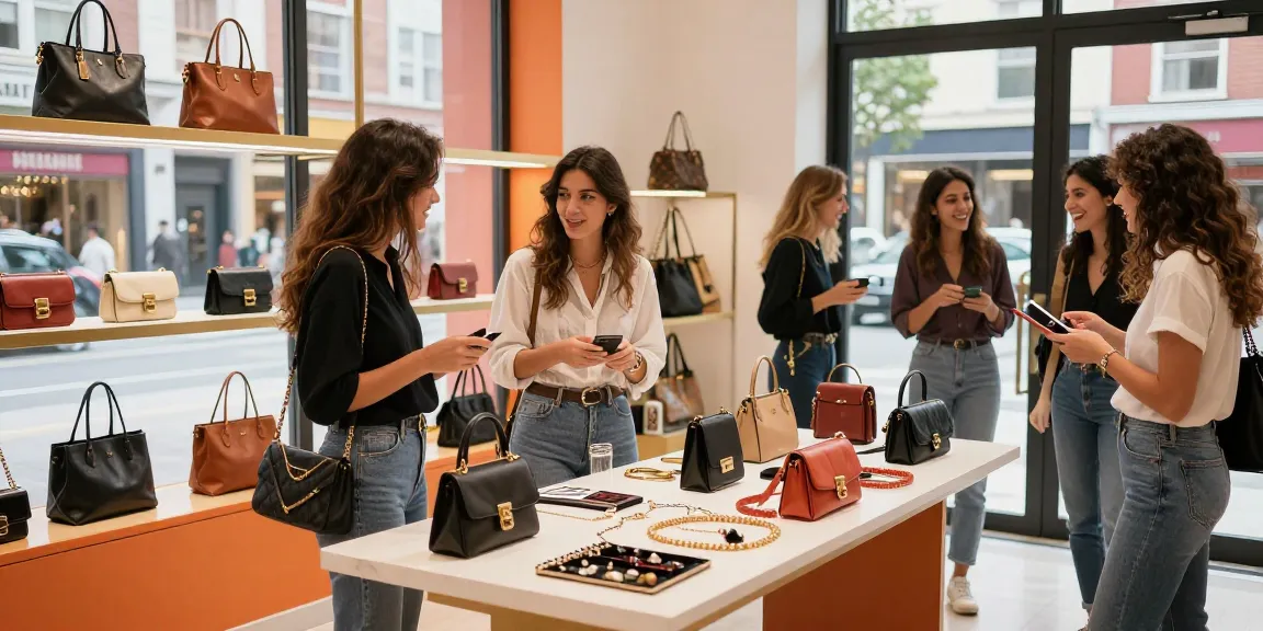 Shopping for high-quality 레플리카 쇼핑몰 bags in a vibrant urban boutique.