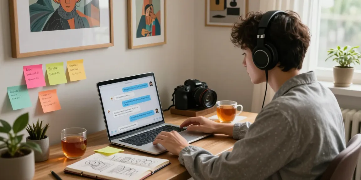 Engaging with an NSFW chat bot in a cozy home office environment, showcasing interactive elements.