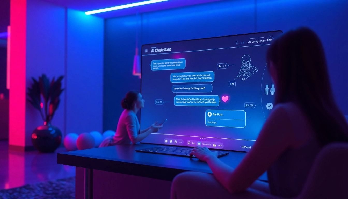 Engaging interface showcasing sex chat AI interaction with vibrant colors and ambient lighting.
