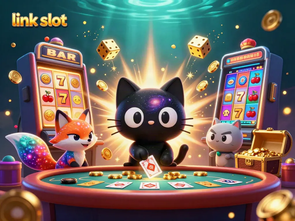 Mainkan link slot dengan gambar karakter kucing hitam 3D menarik di meja kasino kosmik yang penuh harta.