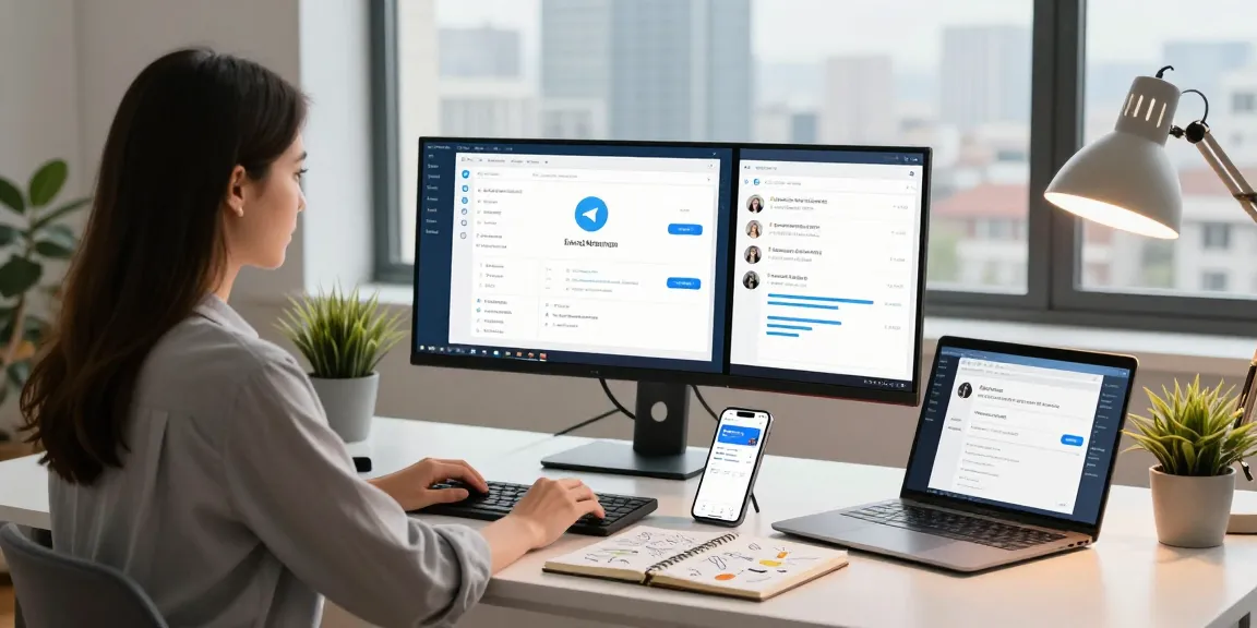 Engaging workspace featuring Telegram management tools in a professional setting, demonstrating effective communication.