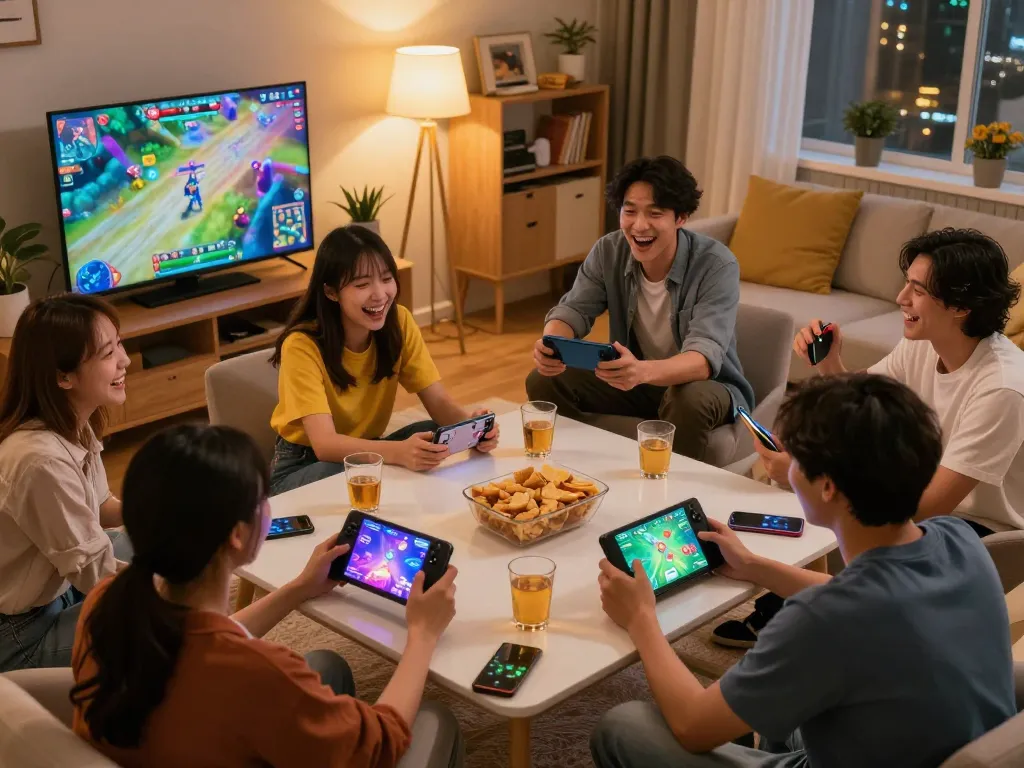 Engaging group playing nsfw games apk on mobile devices, showcasing social gaming atmosphere.