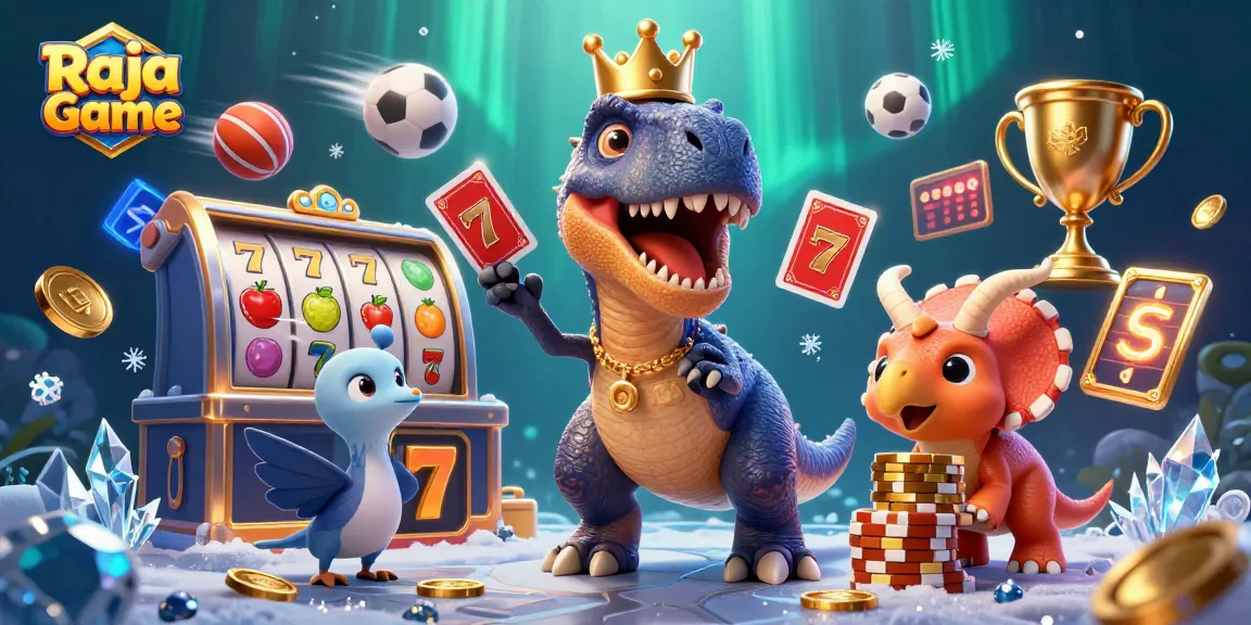 Enjoy fun games on Raja Game with a thrilling T-Rex shuffling cards and a baby triceratops stacking chips.