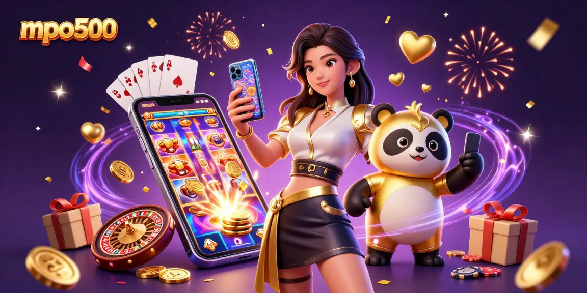 Spin the reels and win big with mpo500 in this vibrant casino-themed illustration.