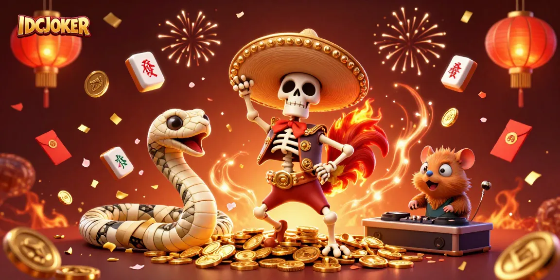 IDCJOKER celebrates wins with a vibrant 3D casino scene, featuring exciting GAME elements and lively characters.