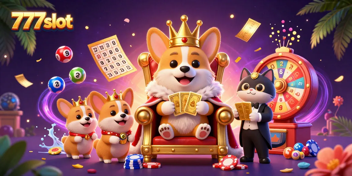 Jelajahi keseruan dalam 777slot dengan corgi bangsawan dan mesin slot berkilau.