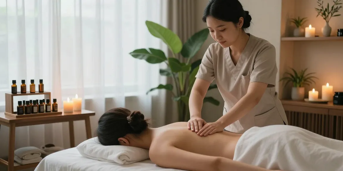 Relaxing atmosphere at a 1인샵 showcasing soothing massage with essential oils.