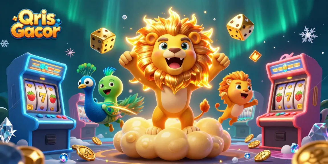 Experience the thrill of gaming with Qris Gacor in this vibrant casino illustration featuring golden dice and dynamic game elements.