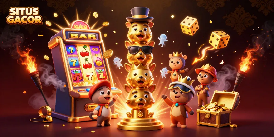 SITUS GACOR features an illustrative scene of a vibrant casino with slot machines and animated characters.