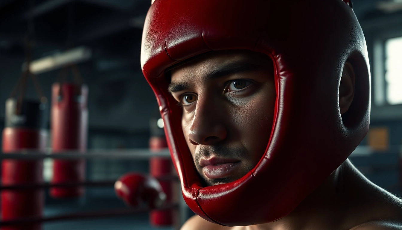 Verstärkter Kopfschutz für Boxen im Training, der die Sicherheit geprüfter Boxer zeigt.
