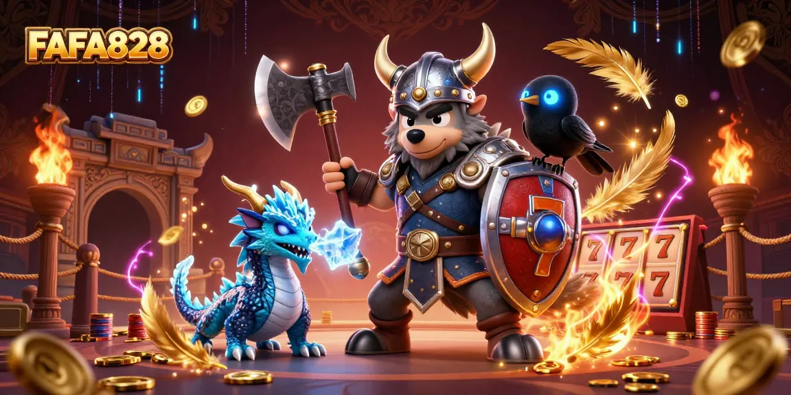 Experience the thrill of FAFA828 with a Viking warrior, dragon, and treasure in 3D.
