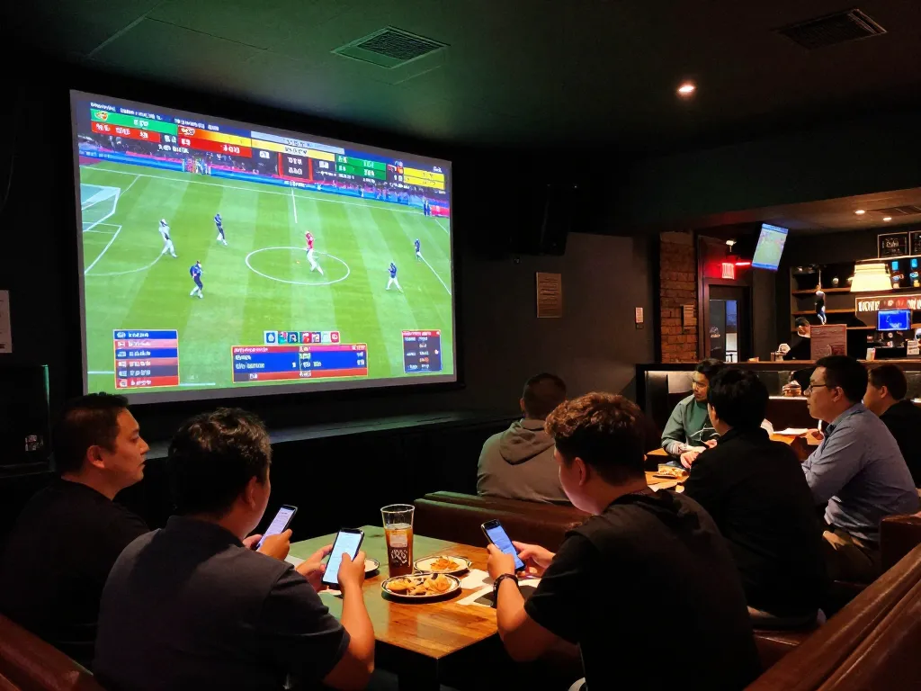 Patrons placing bets with KK55 in a lively sports betting bar setting, highlighting excitement and engagement