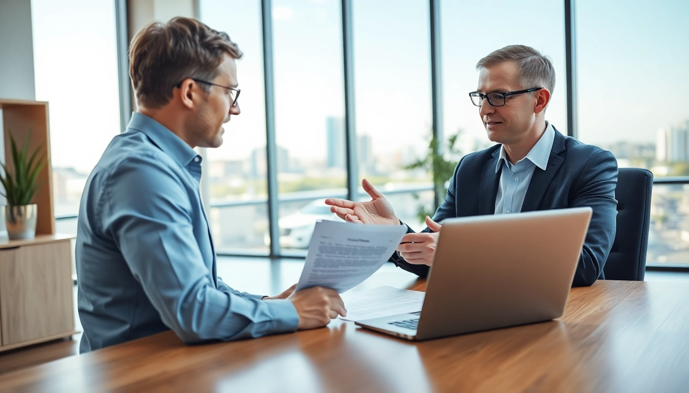 Truck accident attorney Clearwater discussing case details with a client in a sunny office.