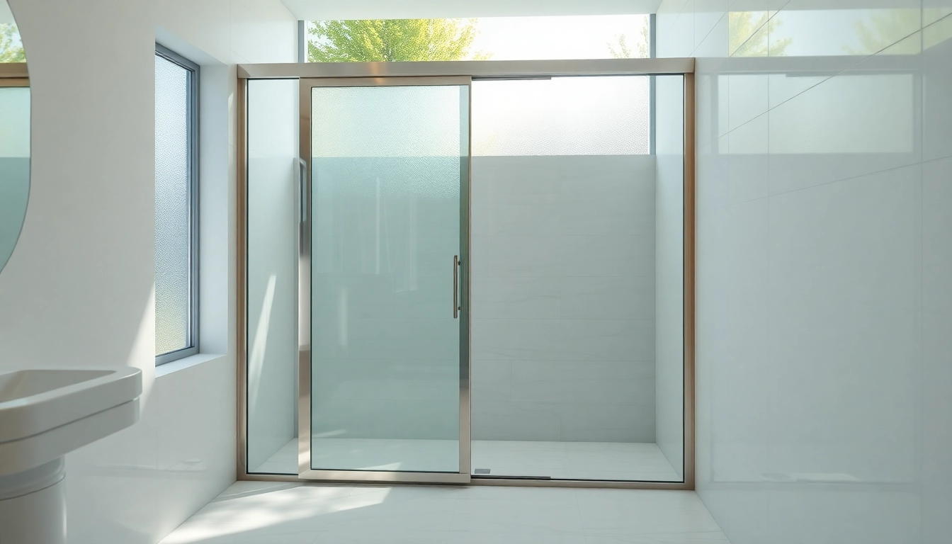 Showcasing sliding shower doors in a contemporary bathroom, emphasizing sleek design and functionality.