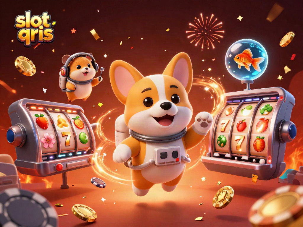Engage with slot qris while enjoying a vibrant casino scene featuring a whimsical astronaut corgi.