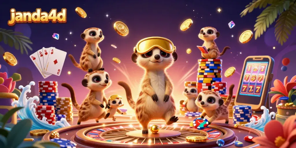 JANDA4D menghadirkan kasino online dengan karakter meerkat yang menarik, mempersembahkan permainan slot dan kartu.