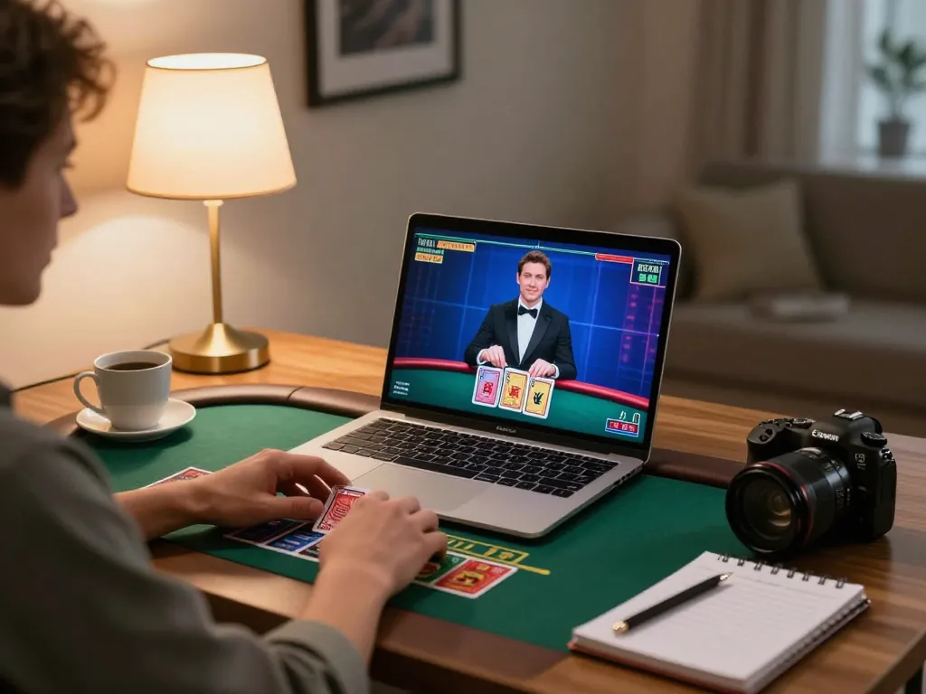 Engaging online gameplay with NHÀ CÁI CM88 at home, showcasing live dealer blackjack strategy.