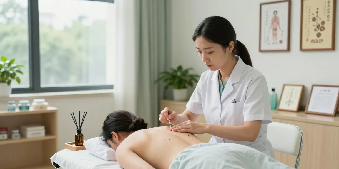 Acupuncture session at 수원교통사고한의원, showcasing effective treatment for accident recovery.