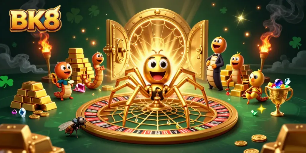 Engage in thrilling gameplay with BK8 at a vibrant casino scene featuring a roulette wheel.