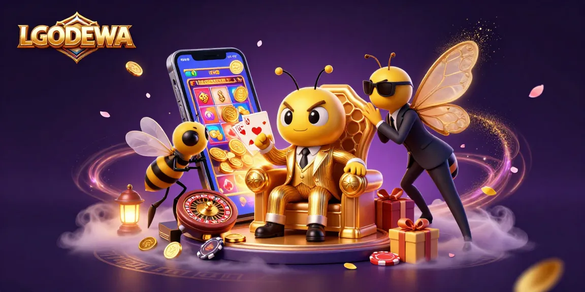 Spin the slots with LGODEWA's vibrant casino scene featuring a playful bumblebee mob boss