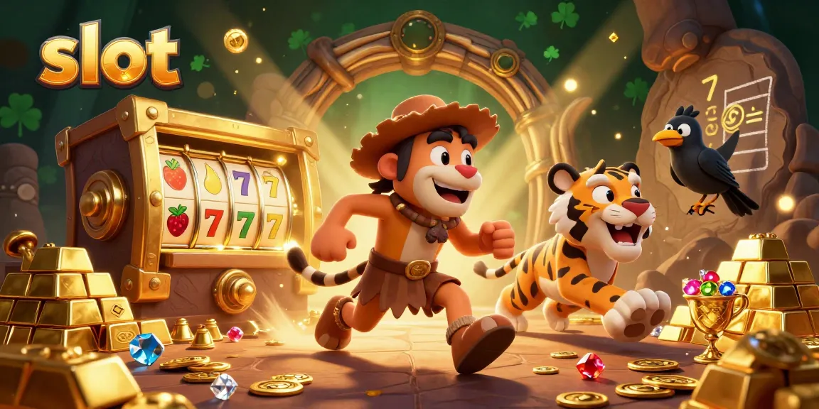 Spin winning slots in a vibrant prehistoric casino scene filled with gold and treasure.