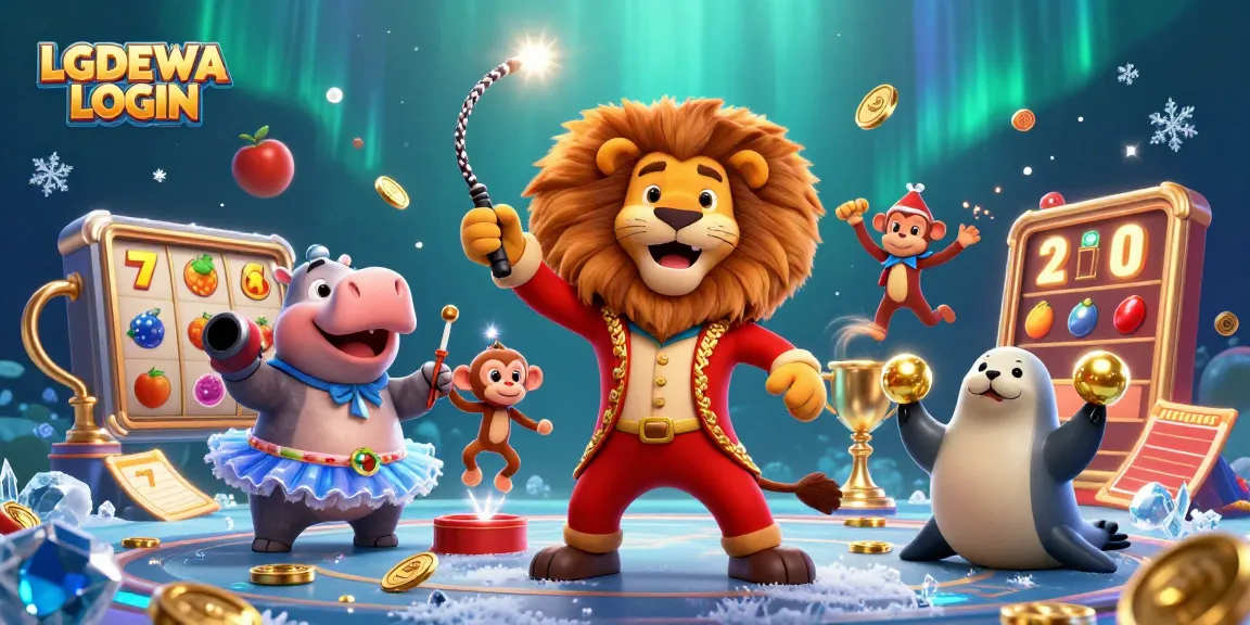 Experience exciting slots with LGODEWA LOGIN and colorful game elements dynamically engaging in a vibrant scene.