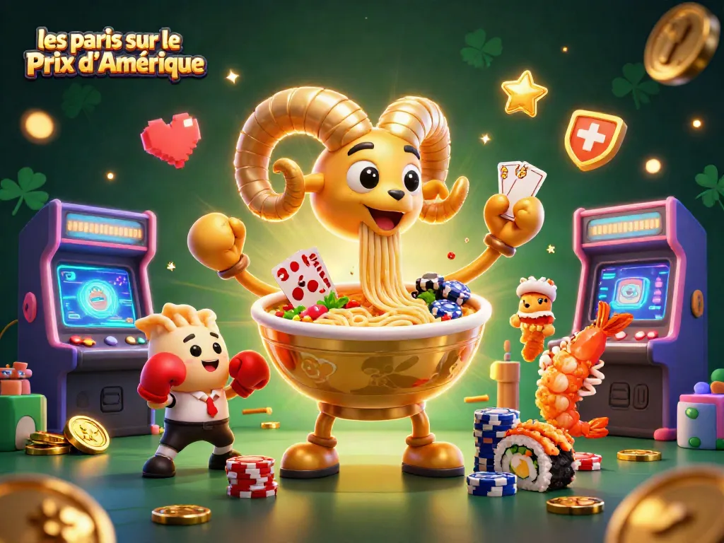 Experience thrilling betting action with les paris sur le Prix d'Amérique featuring cartoon characters and vibrant gaming elements.
