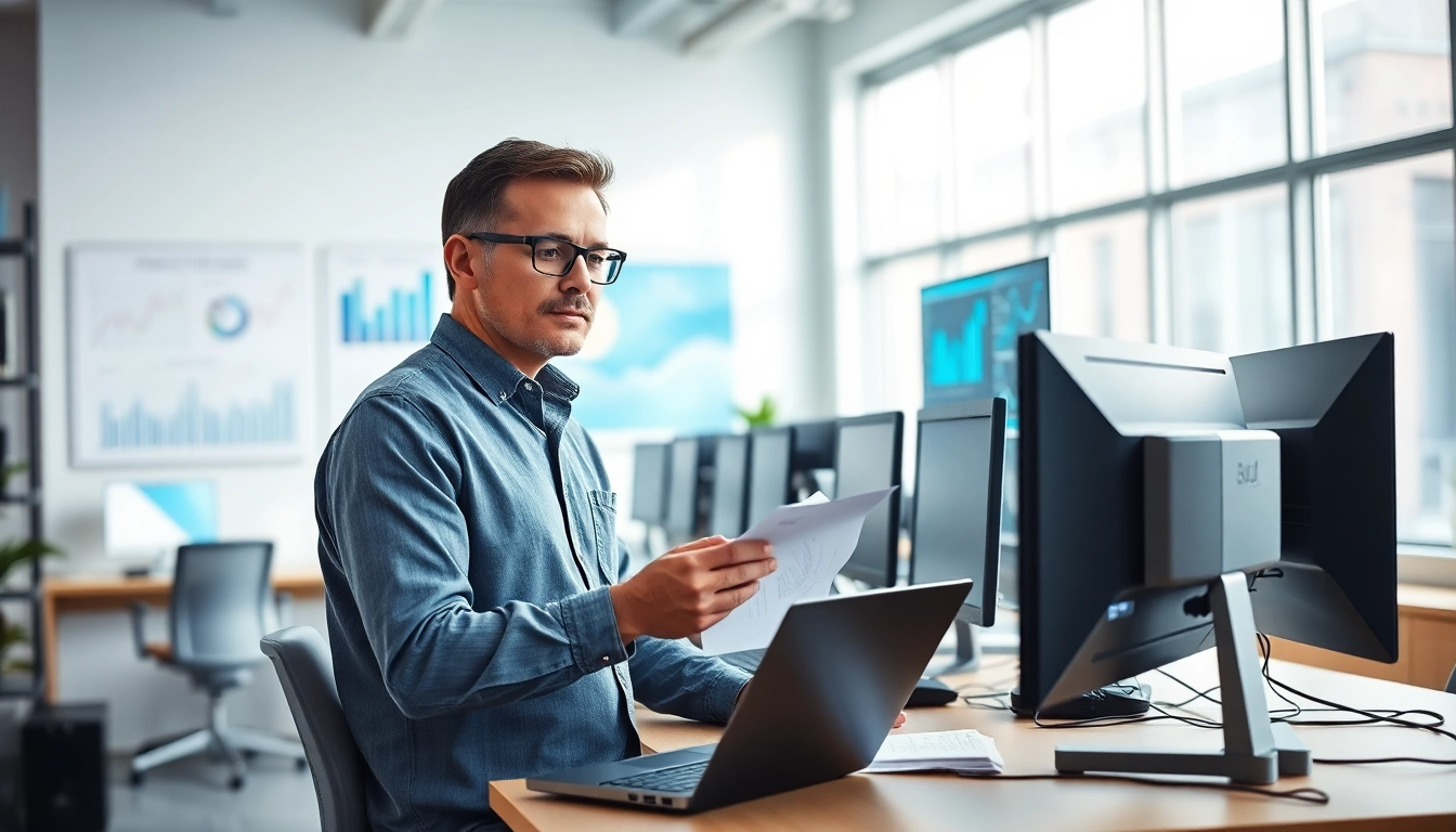 Delivering managed IT services Lakeland in a vibrant office environment, with a professional technician engaged in work.