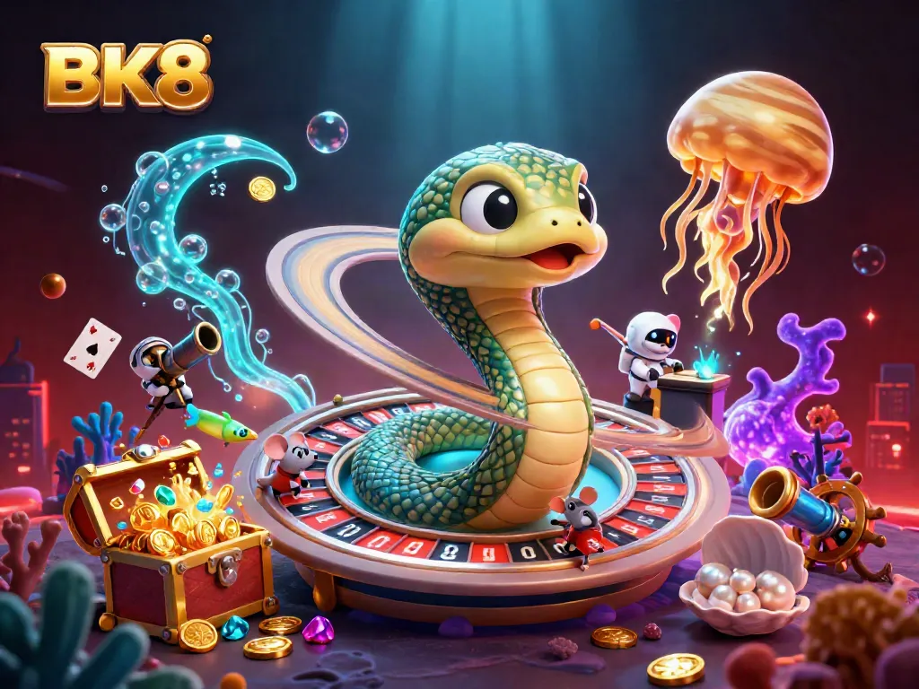 Bet big on BK8 with colorful casino elements, vibrant cosmic scenes of excitement.