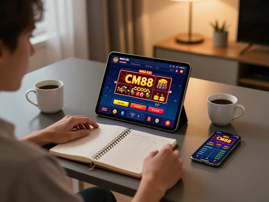 Enjoying online gaming at NHÀ CÁI CM88 with strategy notes and tablet interface