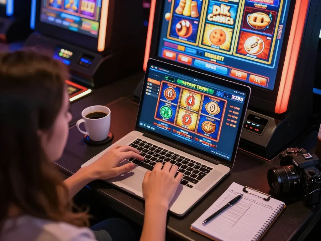 Playing at zx88 casino on a laptop showcasing exciting slot games in a vibrant home setting.