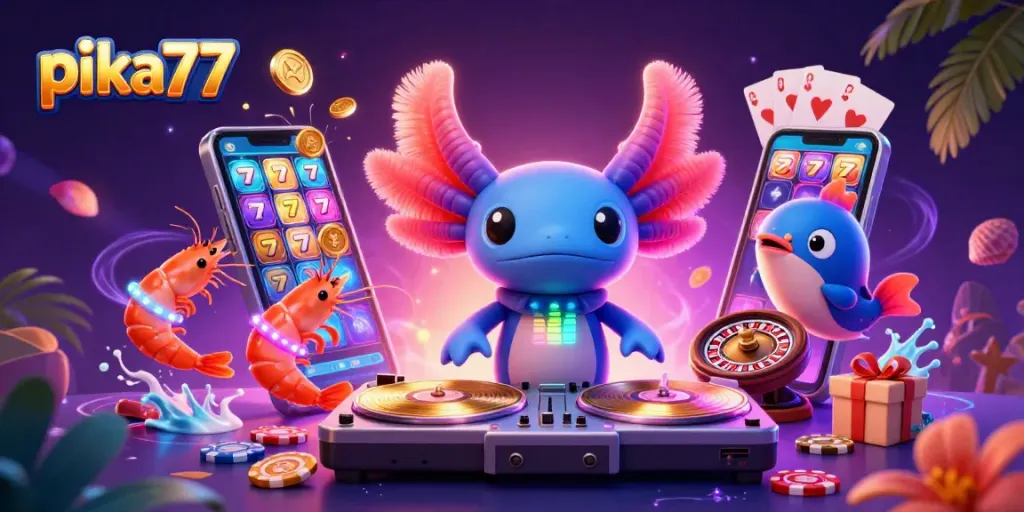 Engage in exciting gameplay with pika77's vibrant slot game, featuring dynamic 3D illustrations and neon characters.