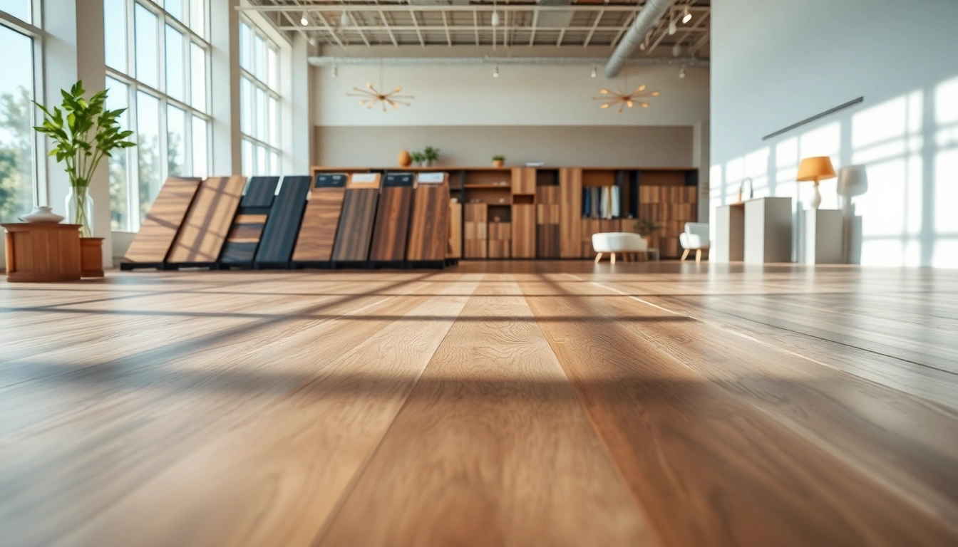 Explore various luxury vinyl flooring styles near me in a modern showroom setting.