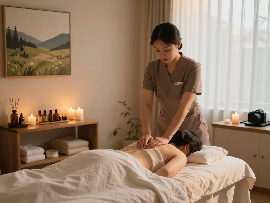 Relaxing 대구스웨디시 massage therapy room with tranquil ambiance and luxury decor.