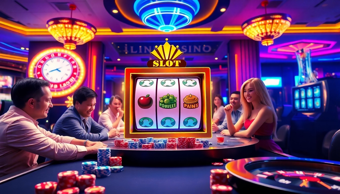 Players enjoying the thrill of IDN slot at a vibrant casino full of excitement.