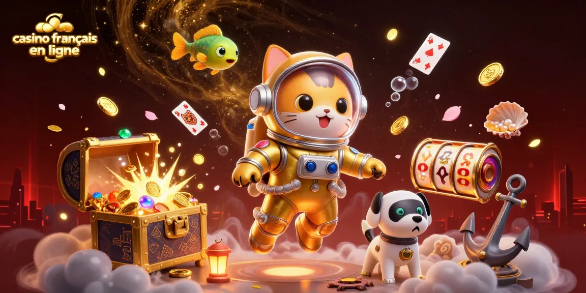 Venez jouer au casino français en ligne avec des jeux riches illustrés dans une scène dynamique.