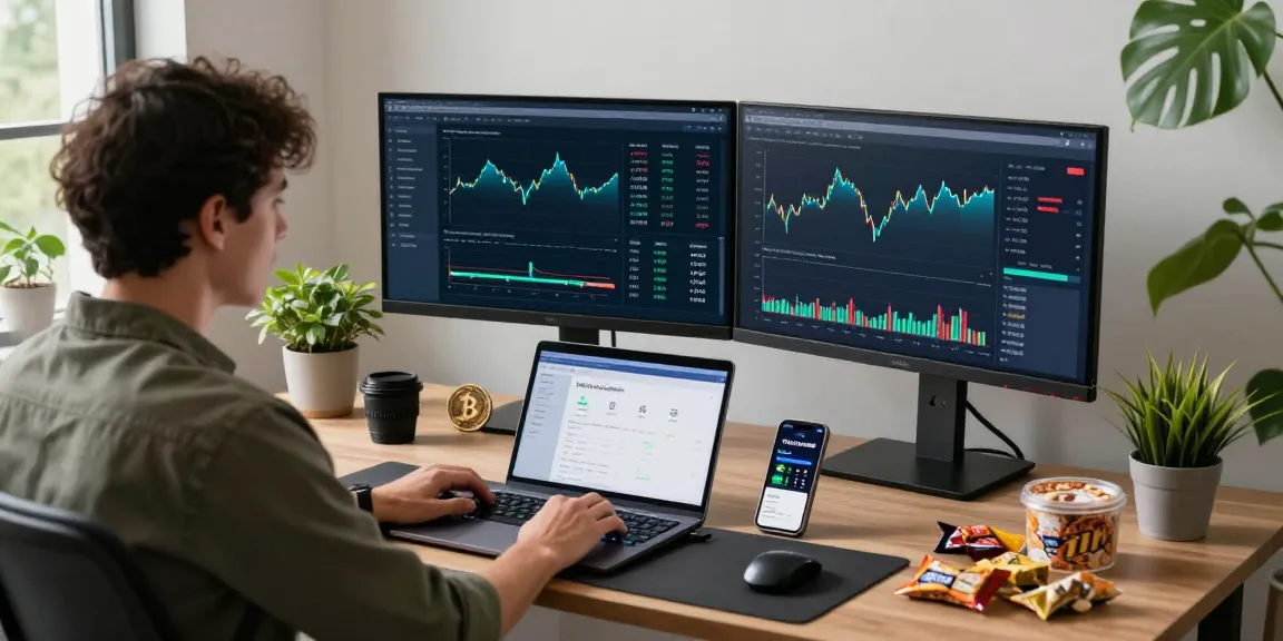 cloud mining platform analytics in a professional cryptocurrency workspace with DeFi dashboards and modern tech setup
